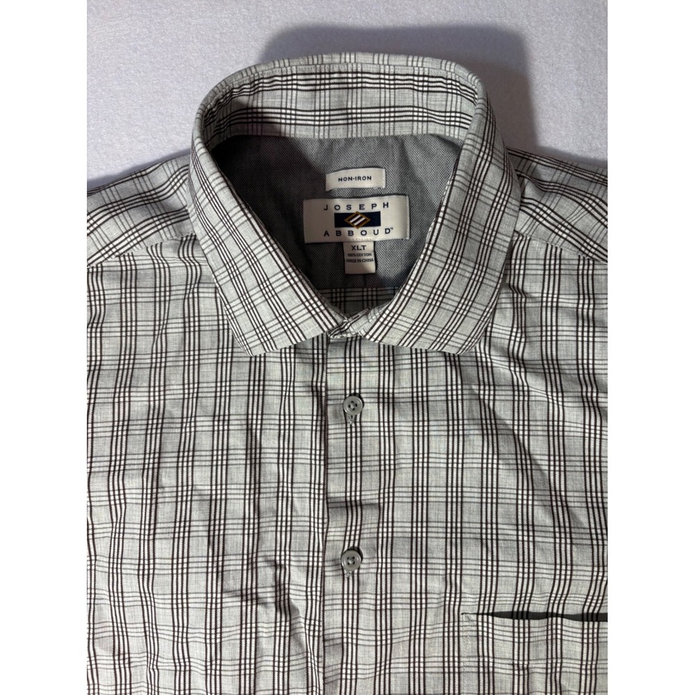 Joseph Abboud Mens XLT Non-Iron Cotton Plaid Long Sleeve Button Down Shirt Grey